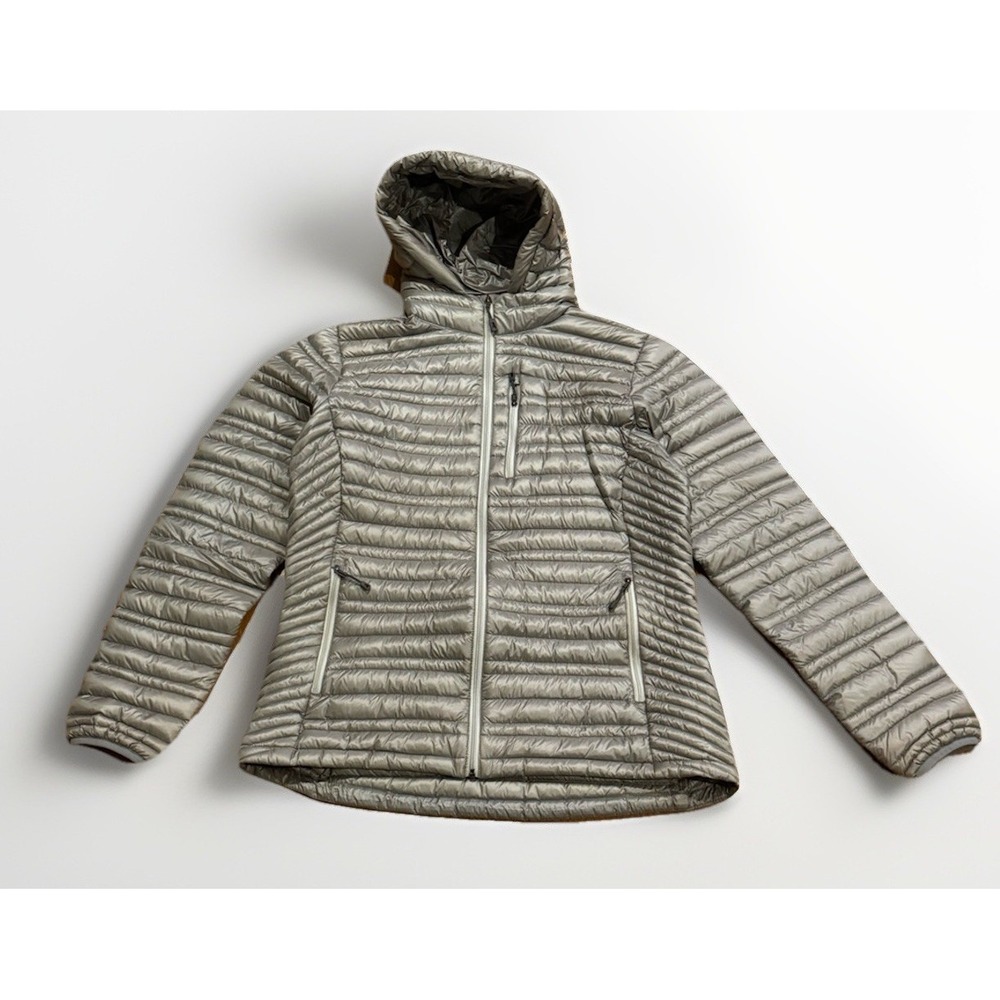 Patagonia Ultralight Down Hoody Metallic Silver Packable Goose Womens L Mars